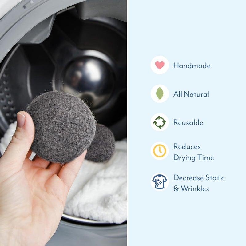 ELYN Wool Dryer Balls 6-Pack - XL, 100% New Zealand Wool, Reusable and Handmade. Fragrance-Free, Natural Fabric & Laundry Softener, Reduce Wrinkles, Static and Drying Time (Grey) - Image 3